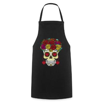Roses Sugar Bone Halloween Valentines Muertos - Cooking Apron - black - Front - AI Model Male 185 dark (185cm)