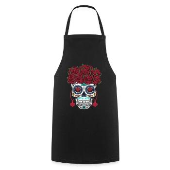 Rose Valentines Sugar Bone Muertos Day Halloween - Cooking Apron - black - Front - AI Model Male 185 dark (185cm)