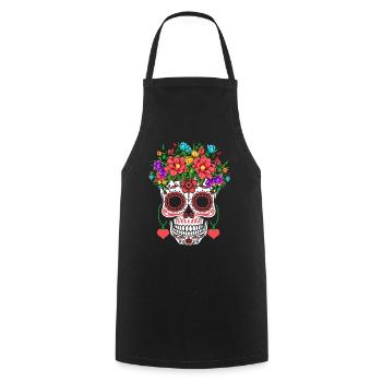 Hearts Sugar Bone Muertos Halloween Valentines - Tablier de cuisine - noir - Devant - AI Model Male 185 dark (185cm)