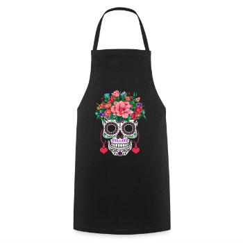Flower Sugar Bone Muertos Halloween Valentines - Cooking Apron - black - Front - AI Model Male 185 dark (185cm)