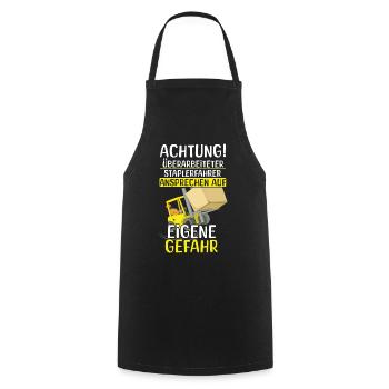 Danger Forklift Driver Exhausted Truck Forklift - Cooking Apron - black - Front - AI Model Male 185 dark (185cm)