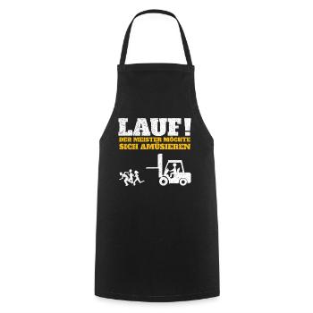 Run Master Wants Enjoy Truck Forklift Driver - Cooking Apron - black - Front - AI Model Male 185 dark (185cm)