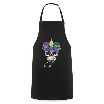 Mardi Gras Masque Fleur Sucre Dia de Los Muertos - Tablier de cuisine - noir - Devant - AI Model Male 185 dark (185cm)