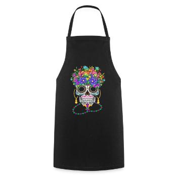 Mardi Gras Costume Dia De Los Muertos Flower Sugar - Cooking Apron - black - Front - AI Model Male 185 dark (185cm)