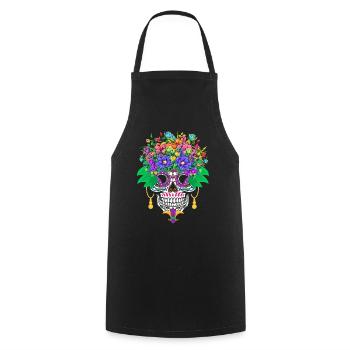 Mardi Gras Costume Flower Sugar Dia De Los Muertos - Cooking Apron - black - Front - AI Model Male 185 dark (185cm)