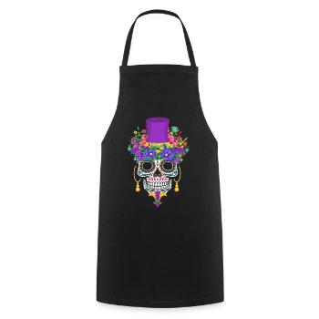 Mardi Gras Costume Dia De Los Muertos Flower Sugar - Cooking Apron - black - Front - AI Model Male 185 dark (185cm)