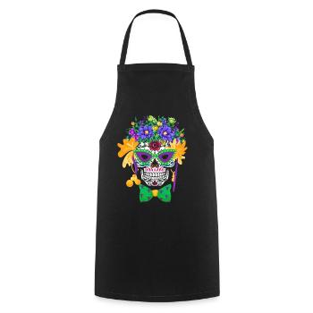 Mardi Gras Costume Flower Sugar Dia De Los Muertos - Cooking Apron - black - Front - AI Model Male 185 dark (185cm)
