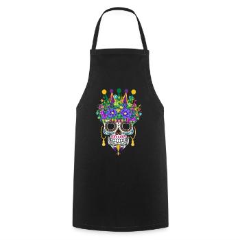 Mardi Gras Masque Fleur Sucre Dia de Los Muertos - Tablier de cuisine - noir - Devant - AI Model Male 185 dark (185cm)