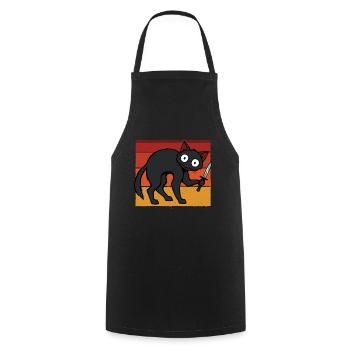 Chat fou avec couteau - Tablier de cuisine - noir - Devant - AI Model Male 185 dark (185cm)