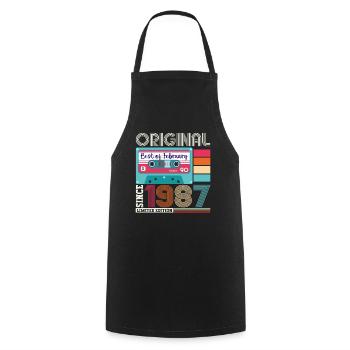 Février Né 1987 36e anniversaire cassette - Tablier de cuisine - noir - Devant - AI Model Male 185 dark (185cm)