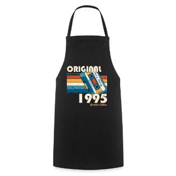 28e anniversaire cassette février Né en 1995 - Tablier de cuisine - noir - Devant - AI Model Male 185 dark (185cm)