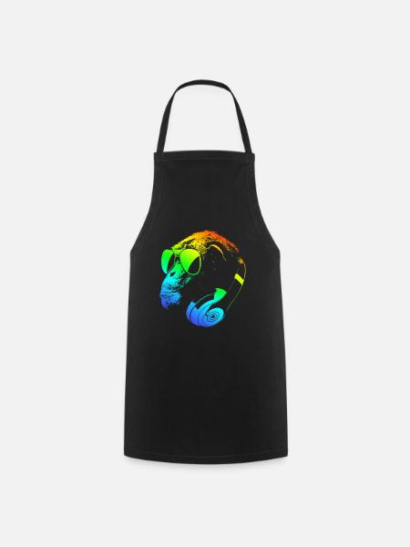 Monkey with DJ headphones and sunglasses - Cooking Apron - black