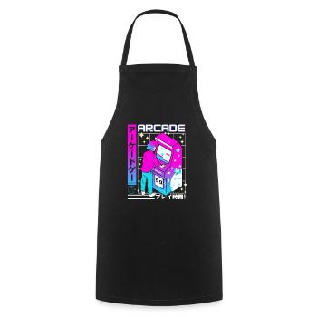 Série Rétro Futuriste : Japonais - Arcade - Tablier de cuisine - noir - Devant - AI Model Male 185 dark (185cm)