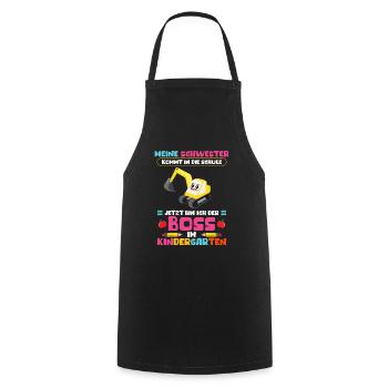 Ma sœur vient à l’école Maintenant je suis la patronne - Tablier de cuisine - noir - Devant - AI Model Male 185 dark (185cm)