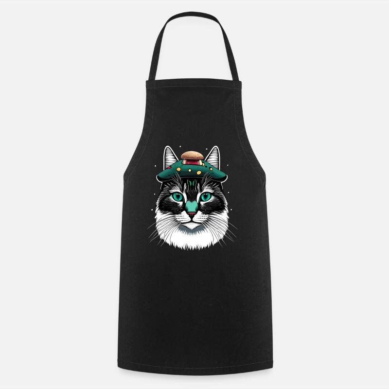 cottagecore aesthetic cats mushroom gift - Cooking Apron - black
