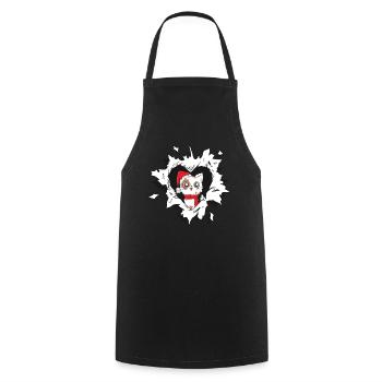 Cat with Christmas hat looks out of torn - Cooking Apron - black - Front - AI Model Male 185 dark (185cm)