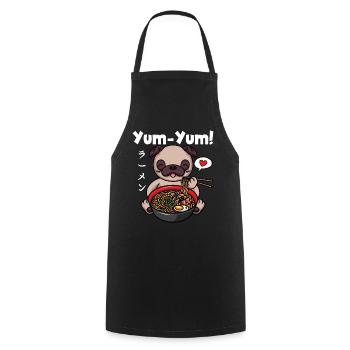 Yum Yum Japan Anime Ramen Noodle Pug - Cooking Apron - black - Front - AI Model Male 185 dark (185cm)