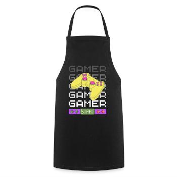 Gamer times Five with 80's vibe - Cooking Apron - black - Front - AI Model Male 185 dark (185cm)