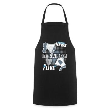 Baby boy, announcement with megaphone, It's-a-Boy - Cooking Apron - black - Front - AI Model Male 185 dark (185cm)