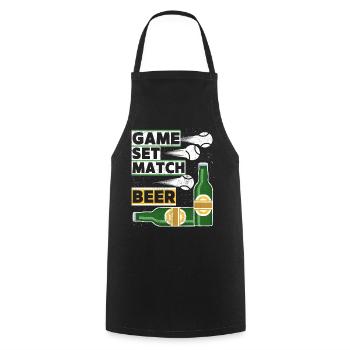 Tennis Quote Game Set Match, Beer Funny Quote - Tablier de cuisine - noir - Devant - AI Model Male 185 dark (185cm)