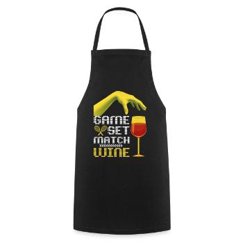 Jeu de tennis set match drôle de dicton avec du vin - Tablier de cuisine - noir - Devant - AI Model Male 185 dark (185cm)