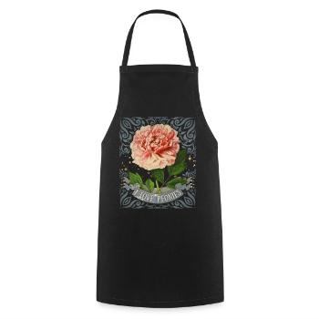 Vintage Peony, Botanical, I-Love-Peonies - Cooking Apron - black - Front - AI Model Male 185 dark (185cm)
