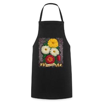 Vintage Chrysantheme Blume botanische Illustration - Kochschürze - Schwarz - Vorne - AI Model Male 185 dark (185cm)