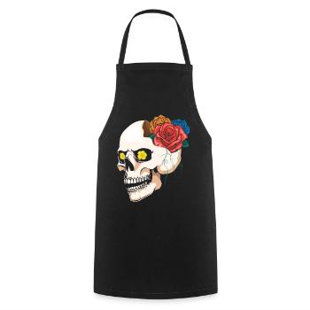 Rose Halloween Muertos Day Of Dead Sugar Bone - Cooking Apron - black - Front - AI Model Male 185 dark (185cm)