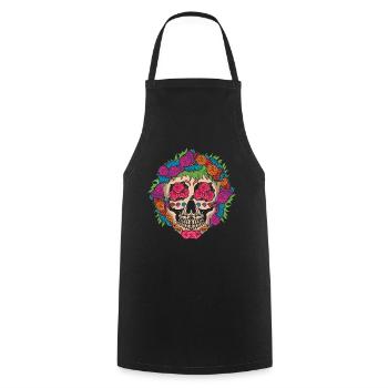 Colorful Floral Muertos Day Of Dead Sugar Bone - Cooking Apron - black - Front - AI Model Male 185 dark (185cm)