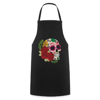 Halloween Rose Muertos Day Of Dead Sugar Bone - Cooking Apron - black - Front - AI Model Male 185 dark (185cm)