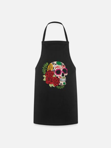 Halloween Rose Muertos Jour de l’os de sucre mort - Tablier de cuisine - noir