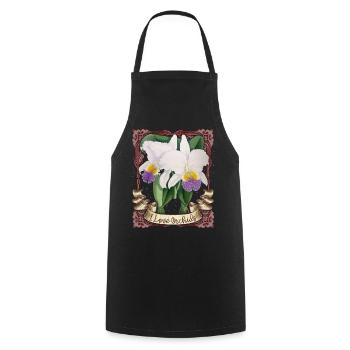 Vintage Orchid Illustration, I-Love-Orchids - Cooking Apron - black - Front - AI Model Male 185 dark (185cm)