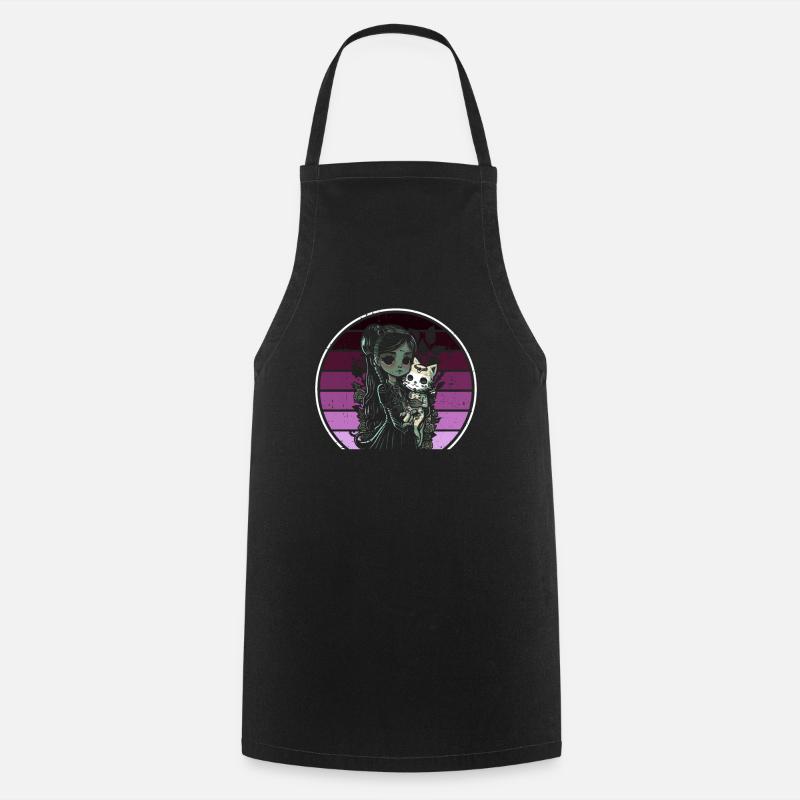 Goth Girl Keeps Skeleton Cat - Gothic - Cooking Apron - black