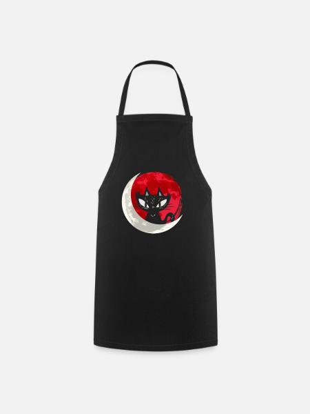 Chat noir avec croissant de lune - gothique gothique - Tablier de cuisine - noir