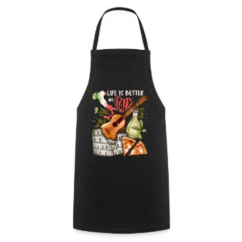 Italie Love-Italy, Rome, guitare et pizza - Tablier de cuisine - noir - Devant - AI Model Male 185 dark (185cm)