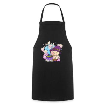 Kawaii Verrückte Katze Hexe - Kochschürze - Schwarz - Vorne - AI Model Male 185 dark (185cm)