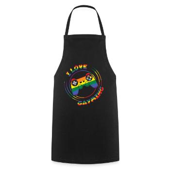 Gaming Gamer Homosexuell LGBTQ Regenbogen LGBT Pride Monat - Kochschürze - Schwarz - Vorne - AI Model Male 185 dark (185cm)