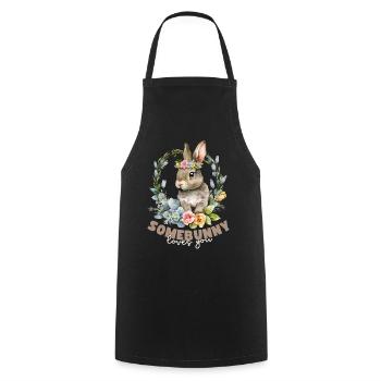 Rabbit, Rabbit Kawaii Illustration with Flowers - Cooking Apron - black - Front - AI Model Male 185 dark (185cm)