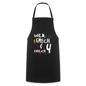 Wild Frech & endlich 4 Kindergeburtstag - Kochschürze - Schwarz - Vorne - AI Model Male 185 dark (185cm)