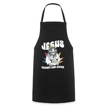 Jesus - Groovy And Divine - Hippie Kostüm Tie Dye - Kochschürze - Schwarz - Vorne - AI Model Male 185 dark (185cm)