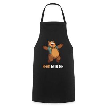 "Bear With Me" - Funny saying with cartoon bear - Cooking Apron - black - Front - AI Model Male 185 dark (185cm)
