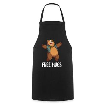 "Free Hugs" - Funny saying with cartoon bear - Cooking Apron - black - Front - AI Model Male 185 dark (185cm)