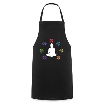Meditierende Silhouette Chakren - Hippie Kostüm - Kochschürze - Schwarz - Vorne - AI Model Male 185 dark (185cm)