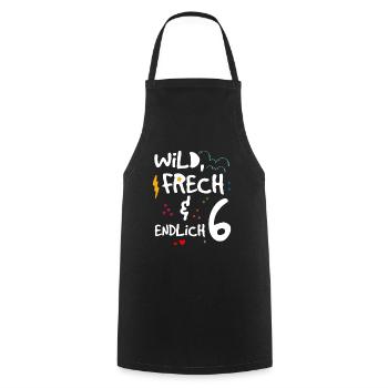 Wild Frech & endlich 6 Kindergeburtstag - Kochschürze - Schwarz - Vorne - AI Model Male 185 dark (185cm)