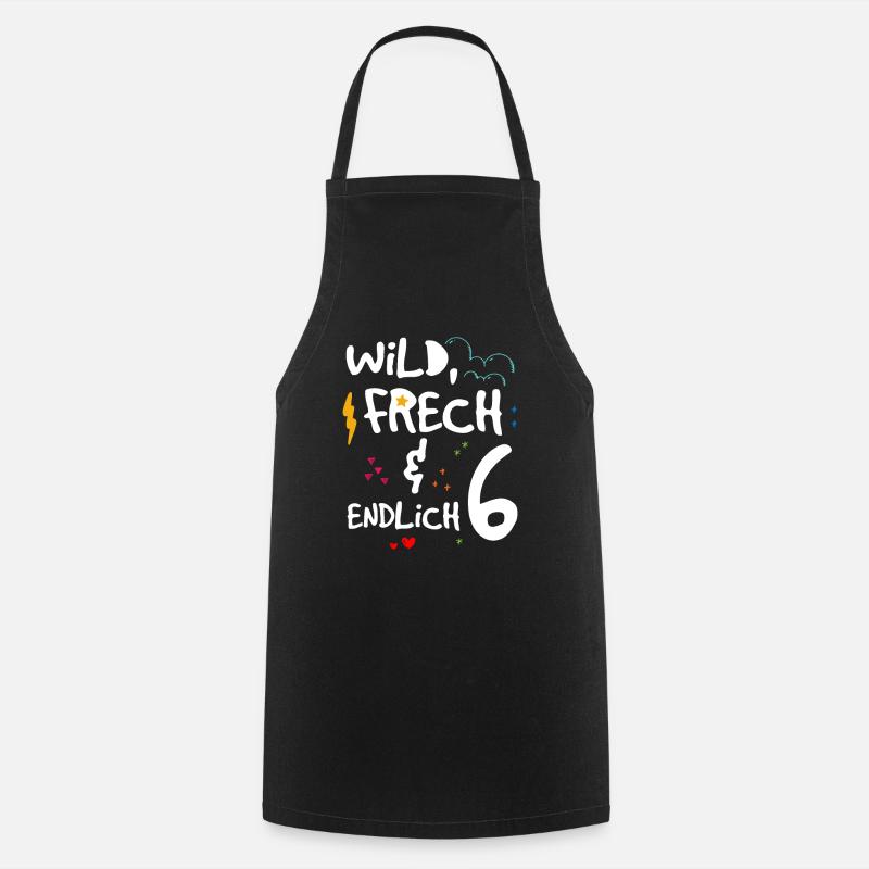 Wild Frech & endlich 6 Kindergeburtstag - Kochschürze - Schwarz