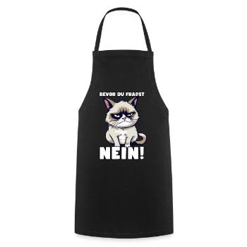 Grump Cat - Bevor Du Fragst Nein! Zynischer Spruch - Kochschürze - Schwarz - Vorne - AI Model Male 185 dark (185cm)