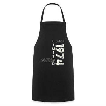 49th Birthday Man Original June Year 1974 - Cooking Apron - black - Front - AI Model Male 185 dark (185cm)