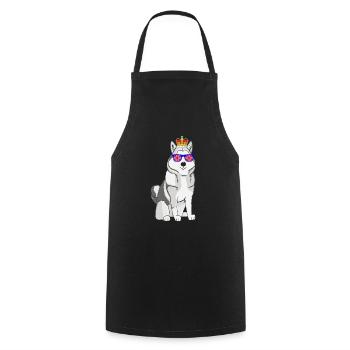 Husky Queen Elizabeth II British Crown Dog - Cooking Apron - black - Front - AI Model Male 185 dark (185cm)