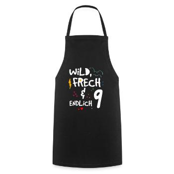 Wild Frech & endlich 9 Kindergeburtstag - Kochschürze - Schwarz - Vorne - AI Model Male 185 dark (185cm)