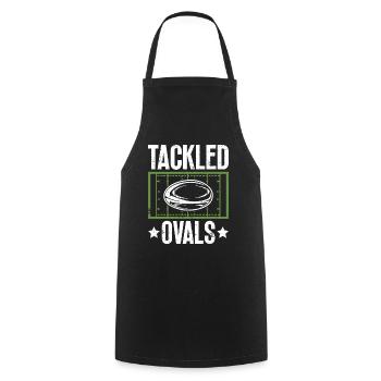 Ovales plaqués - Drôle de rugby - Tablier de cuisine - noir - Devant - AI Model Male 185 dark (185cm)